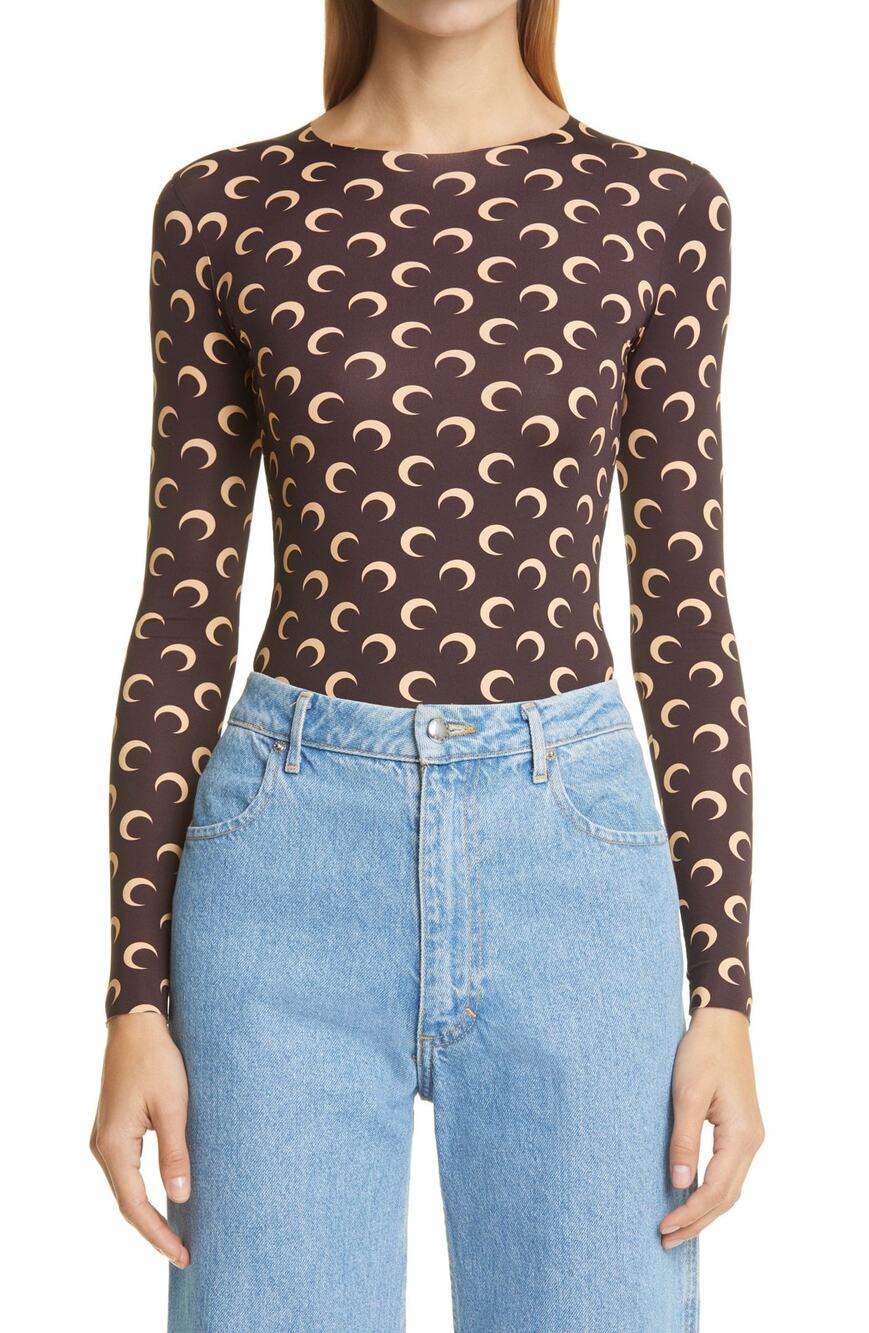 Marine Serre Fitted Moon Print Long Sleeves Top - L Brown